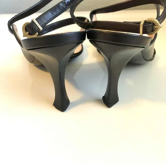 CELINE Italian Leather Black Embossed Heeled Sandals 7.5 MSRP $1200 - Picture 8 of 10